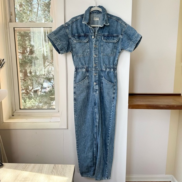 New Free People Marci Coverall Denim Jumpsuit Jean Onesie Utility Blue Small - Picture 8 of 10